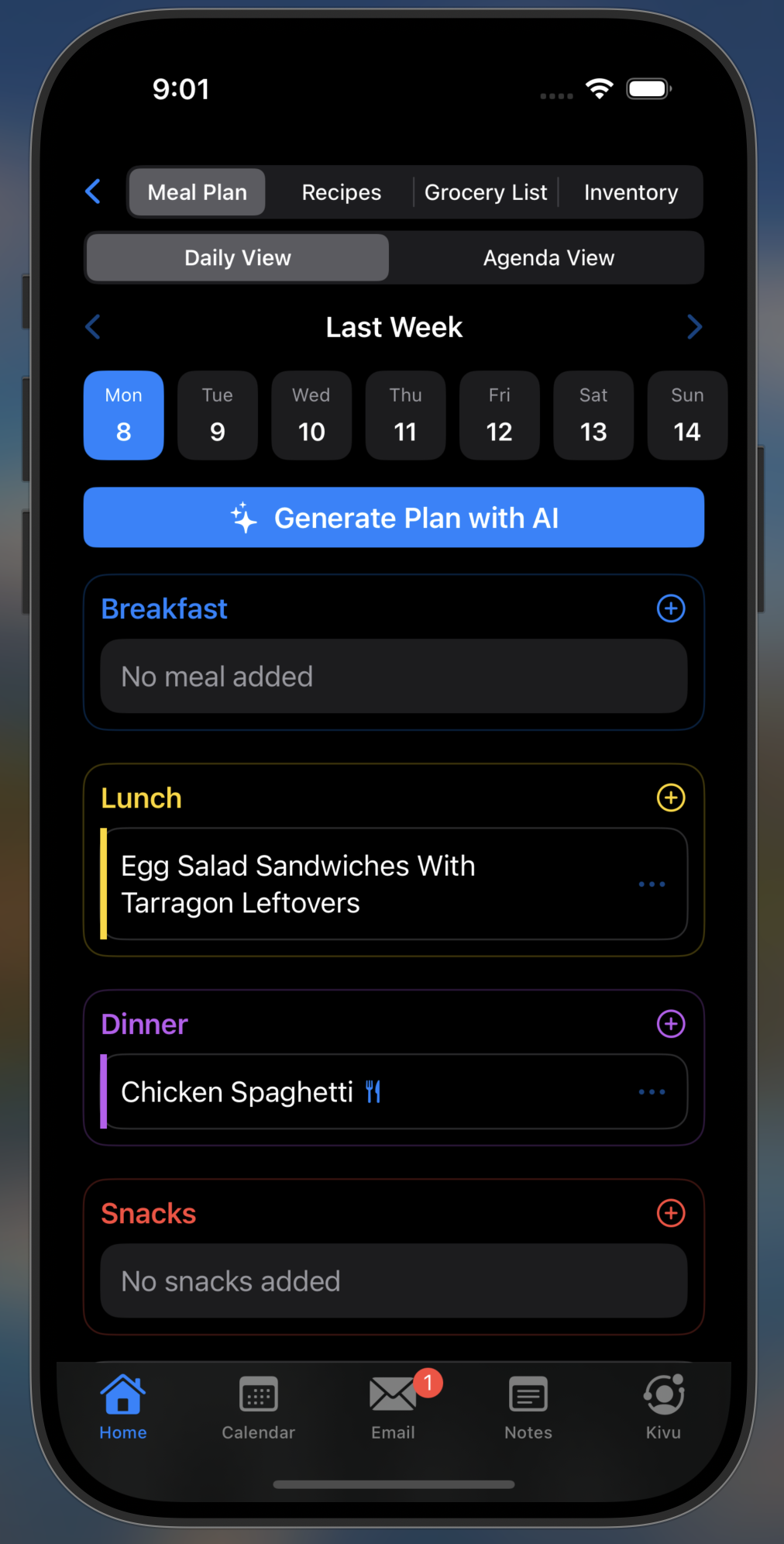iOS Meal Planning